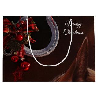 Equestrian Christmas Hanging Horseshoe Photo Large Gift Bag