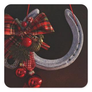 Equestrian Christmas Hanging Horseshoe Photo Square Sticker