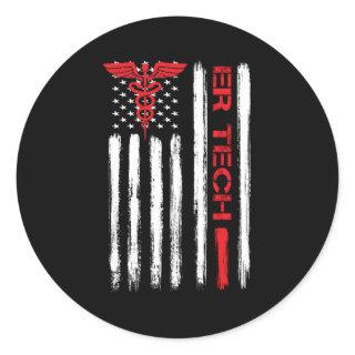 Er Tech Us Flag Emergency Room Technologists Techn Classic Round Sticker