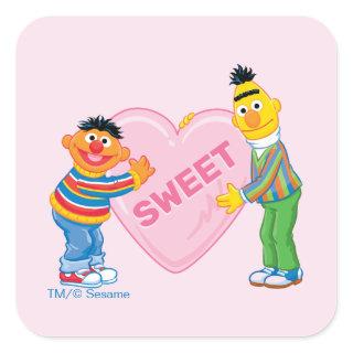 Ernie & Bert Big Valentine's Heart Square Sticker