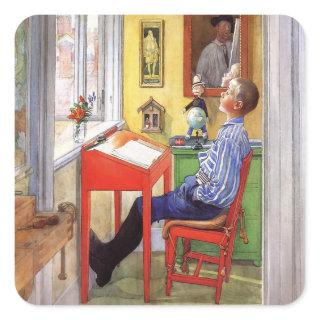 Esbjorn Doing His Homework by Carl Larsson Square Sticker