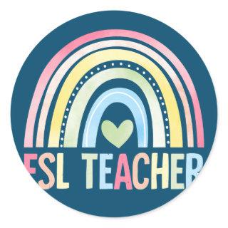 ESL Teacher Rainbow Back To School Team ESL Classic Round Sticker