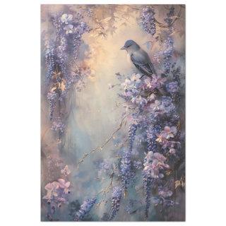 Ethereal blue bird and purple wisteria tissue paper