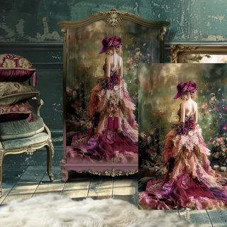 Ethereal Elegance Burgundy Wine Portrait & Floral  Tissue Paper