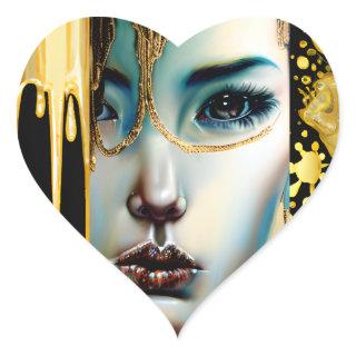 Ethereal Mystical Goddess in Gold Heart Sticker