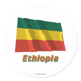 Ethiopia Waving Civil Flag with Name Classic Round Sticker