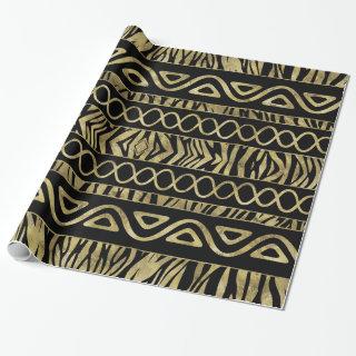 Ethnic and Animal Print Pattern Black and Gold