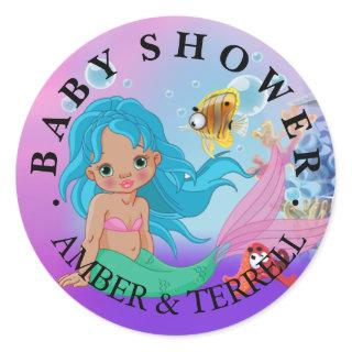 Ethnic Baby Mermaid Underwater Fantasy Baby Shower Classic Round Sticker