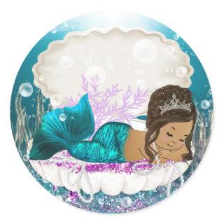 Ethnic Mermaid Girl Baby Shower Stickers