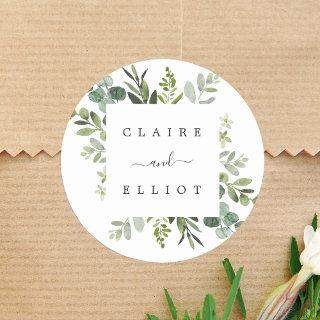 Eucalyptus Green Foliage Wedding Classic Round Sticker