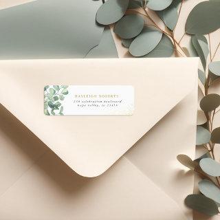 Eucalyptus Greenery & Gold Name Return Address Label
