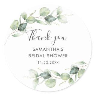 Eucalyptus Greenery Script Bridal Shower Thanks Classic Round Sticker