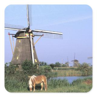 Europe, Netherlands, Zuid Holland, Kinderdijk. 2 Square Sticker