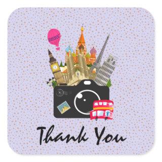 European Landmarks with a Camera Thank You Square Sticker