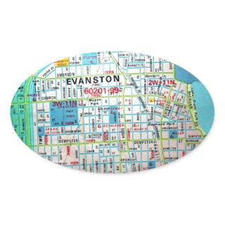EVANSTON, IL Vintage Map Oval Sticker