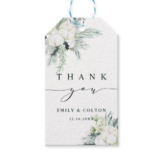 Evergreen & Cotton Flowers Wedding Thank You  Gift Tags