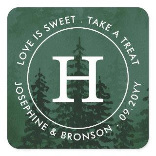 Evergreens in the Fog Forest Dark Green Favor  Square Sticker