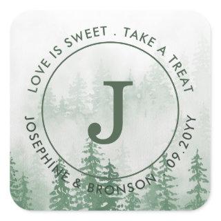 Evergreens in the Fog Forest Mountain Favor Square Sticker