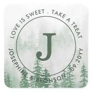 Evergreens in the Fog Forest Mountain Favor Square Sticker