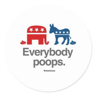 EVERYBODY POOPS POLITICAL CLASSIC ROUND STICKER