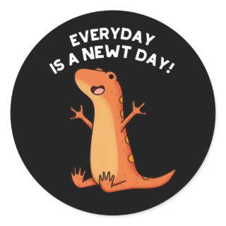 Everyday's A Newt Day Funny Salamander Pun Dark BG Classic Round Sticker