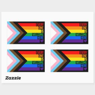 Everyone is Welcome Here (Progress Pride) Flag Rectangular Sticker