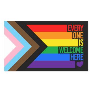 Everyone is Welcome Here (Progress Pride) Flag Rectangular Sticker