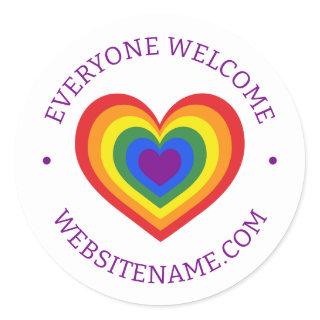 Everyone Welcome LGBTQ Rainbow Heart Website Classic Round Sticker