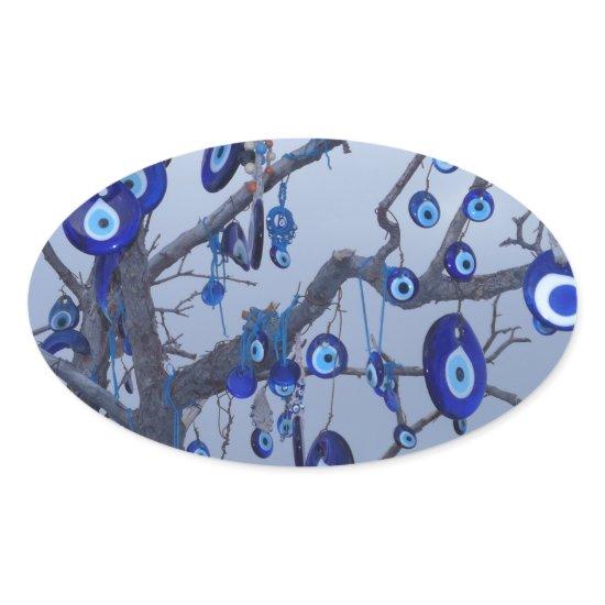 Evil Eye Tree, Blue Nazar Amulet charm accessories Oval Sticker