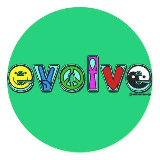 EVOLVE with Six Symbols of Peace and Progress Classic Round Sticker