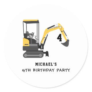 Excavator Construction Builder 5th Birthday Classic Round Sticker