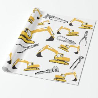Excavator Construction Trucks and Tools Pattern