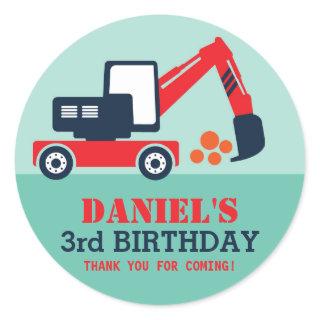 Excavator Kid Builder Birthday Party Favor Sticker