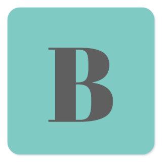 Exclusive Light Teal Gray Monogram Initial Letter Square Sticker