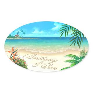Exotic Beach (ask me to put your names in sand) Oval Sticker