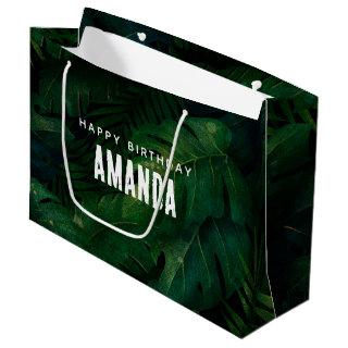 Exotic Dark Green Tropical Leaves Birthday Large Gift Bag