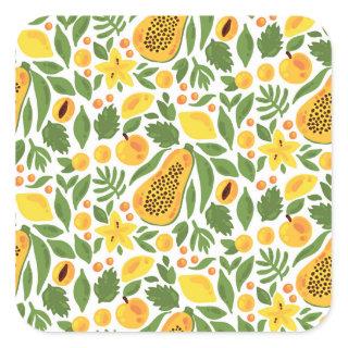 Exotic Fruits Ensemble: Papaya, Lemon, Mango Square Sticker