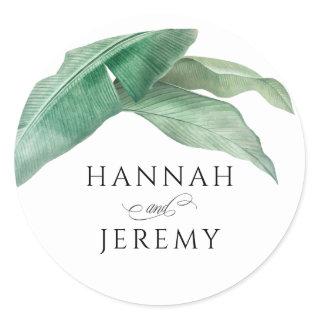 Exotic Tropical Banana Leaves Wedding Classic Round Sticker