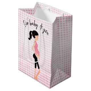 Expectant Mother on Pink Gingham  Medium Gift Bag