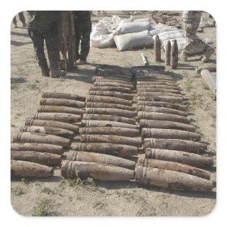 Explosive devices are identified and inventorie square sticker