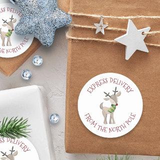 Express Delivery from the North Pole | Reindeer Classic Round Sticker