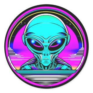 Extra Terrestrial Alien Flying a UFO Classic Round Sticker