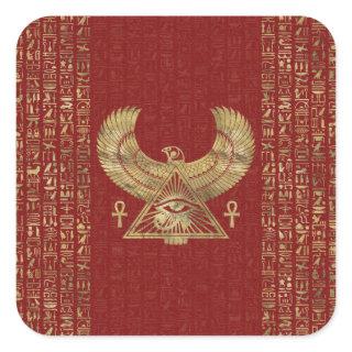 Eye of Horus - Wadjet Gold on Red Leather Square Sticker