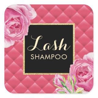 Eyelash Extension Lash Cleaner Lux Pink Floral  Square Sticker