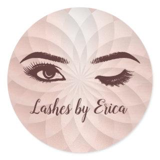Eyelash Extensions Abstract Rose Gold Lotus Floral Classic Round Sticker