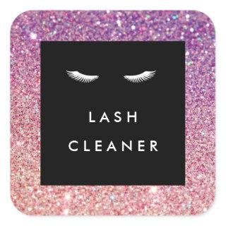 Eyelashes with Purple/Pink Glitter Lash Cleaner Square Sticker
