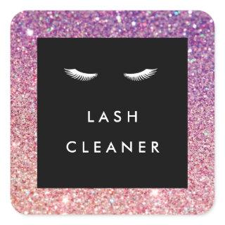 Eyelashes with Purple/Pink Glitter Lash Cleaner Square Sticker