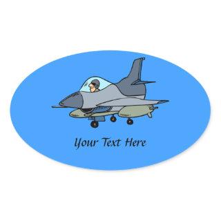 F16 Falcon And Pilot Cartoon Design Oval Sticker
