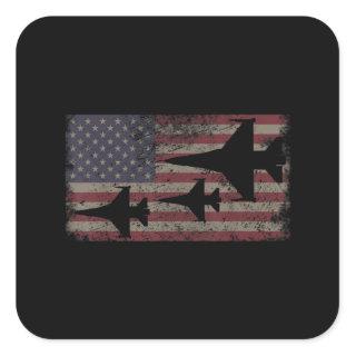 F16 Fighter Jet Plane USA Flag Patriot Square Sticker