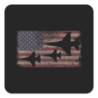 F16 Fighter Jet Plane USA Flag Patriot Square Sticker